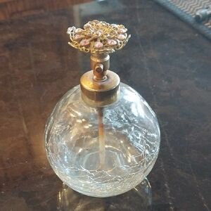 Vintage-Inspired Glass Perfume Bottle with Brass Accents